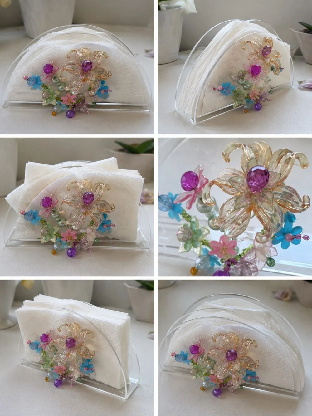 Floral Crystal Multi-Color Acrylic Napkin holder - dining accessories